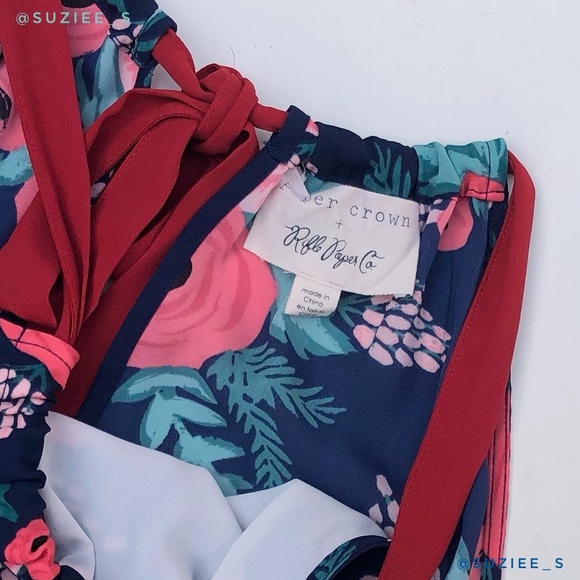 Paper Crown X Rifle Paper Co. Floral Spanish Rose Print Aster Tie Neck Top L - Picture 6 of 12